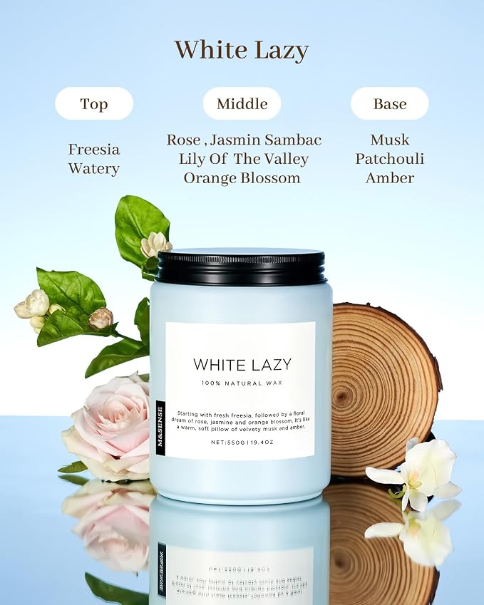 M&SENSE Clean Cotton Scented Candles for Home - 19.4oz Natural Soy Wax, Clean Cotton Blossom Scent, 110 Hours Long Lasting Burn, Non Toxic Candle, Aromatherapy Home Fragrance Gifts for Spa