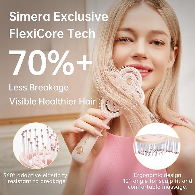 Simetra Detangler Hair Brush for Women and Men, Original Detangling Brush for Curly Hair/Fine &Thick/Wet & Dry Hair, Holiday Present Hairbrush - Natural Crystal Inlay & 14K Gold Plating