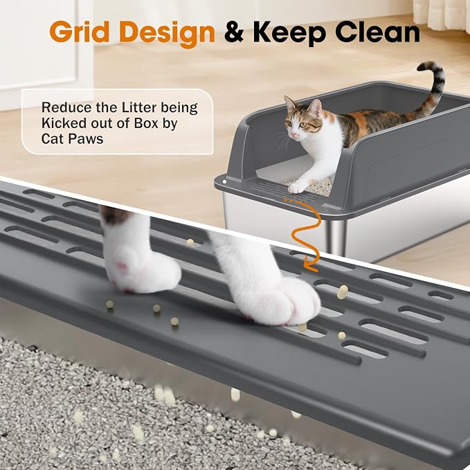 2PACK Stainless Steel Litter Box, Extra Large Litter Boxes for Big Cats, XL Metal Cat Litter Box with Lid High Sides, Anti-Urine Leakage, Non-Sticky, Scoop Included (Multi-Colored, XL)