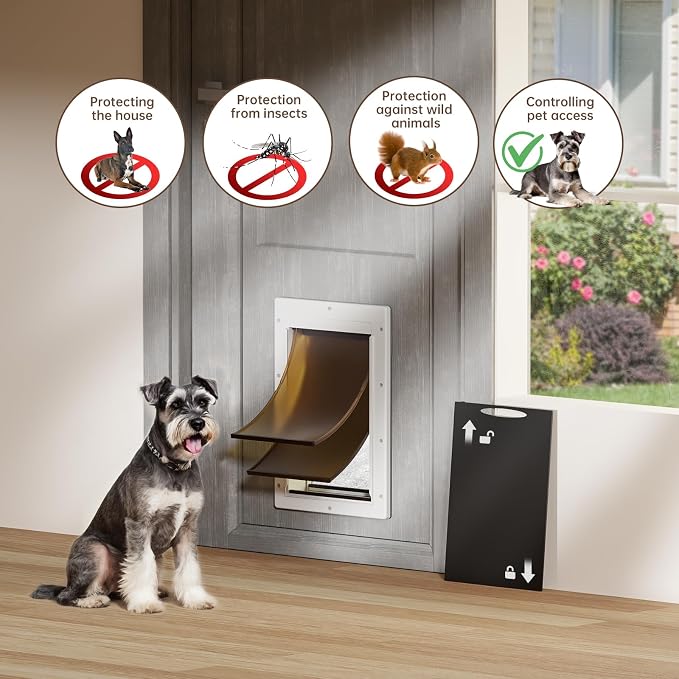 Medium Dog Door for Door, Pets Up to 45 lb | Durable Plastic Frame, 2 Magnetic Flaps, Closing Panel, Never Rust, Easy Install for Interior & Exterior Doors