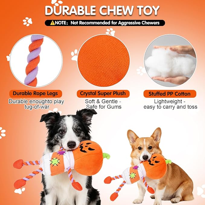 EXPAWLORER Halloween Dog Squeaky Toys - Interactive Funny Pumpkin Chew Toy
