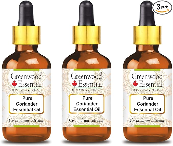 Greenwood Essential Pure Coriander Essential Oil (Coriandrum sativum) with Glass Dropper 100ml X 3 (10 oz)