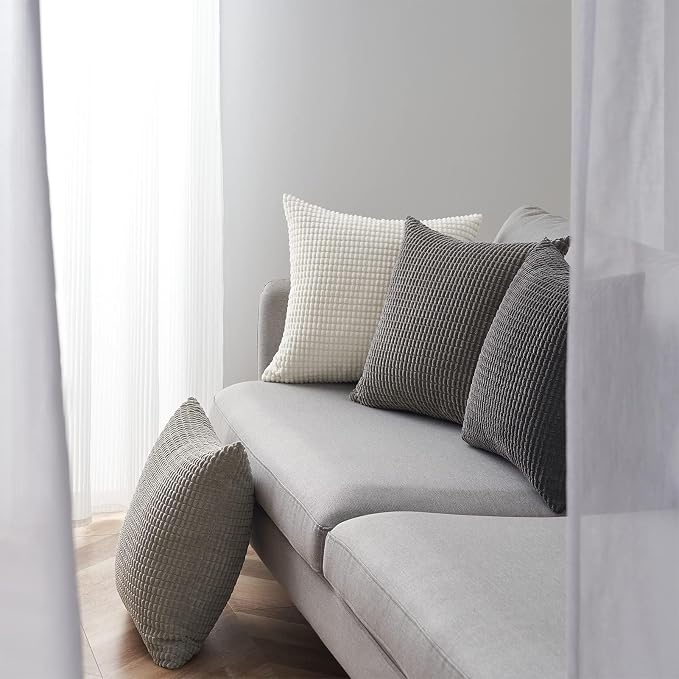 Topfinel 4 Packs Grey Decorative Throw Pillow Covers 22x22 Inch for Living Room Couch Bed Sofa, Boho Western Farmhouse Home Decor, Square Soft Moss Corduroy Fall Cushion Case 55x55 cm