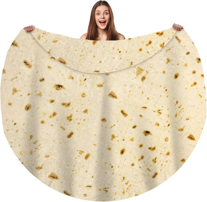Bcareself Tortilla Blanket 2.0 Double Sided Adult Size Giant Double Sided for Kids Funny Realistic Food Personalized Throw Blanket Novelty Gift Taco Blanket Soft Flannel 60 inches Beige
