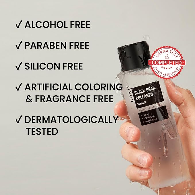 coxir Black Snail Collagen Toner – Hydrating Essence Toner with Snail Mucin & Black Rice Complex for Skin Texture Moisture Balance | Lightweight Korean Skincare for All Skin Types [5.07 fl.oz]