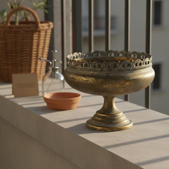 Pedestal Planter Iron Antique Pedestal Planter Distressed Finish Compote Vase for Decorative Display, Floral Arrangements, Tall