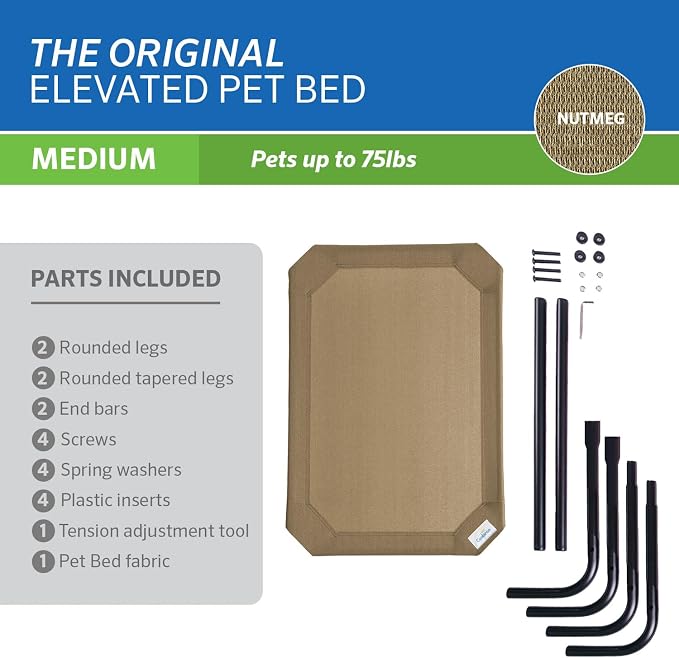 Coolaroo Original Elevated Dog Bed - Breathable Off-The-Ground Pet Bed with Cooling Fabric, Joint Relief & Moisture-Resistant Fabric, 100% Recyclable, Easy Clean, Nutmeg, Medium