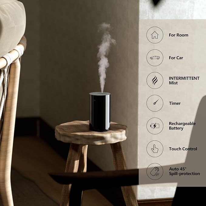 Airversa Waterless Essential Oil Diffuser Starter Kit with 4 x 10mL Hotel Scent Fragrance Oil, Battery Operated Mini Scent Air Machine Portable Diffuser for Home Car Office, AN8 Kit White