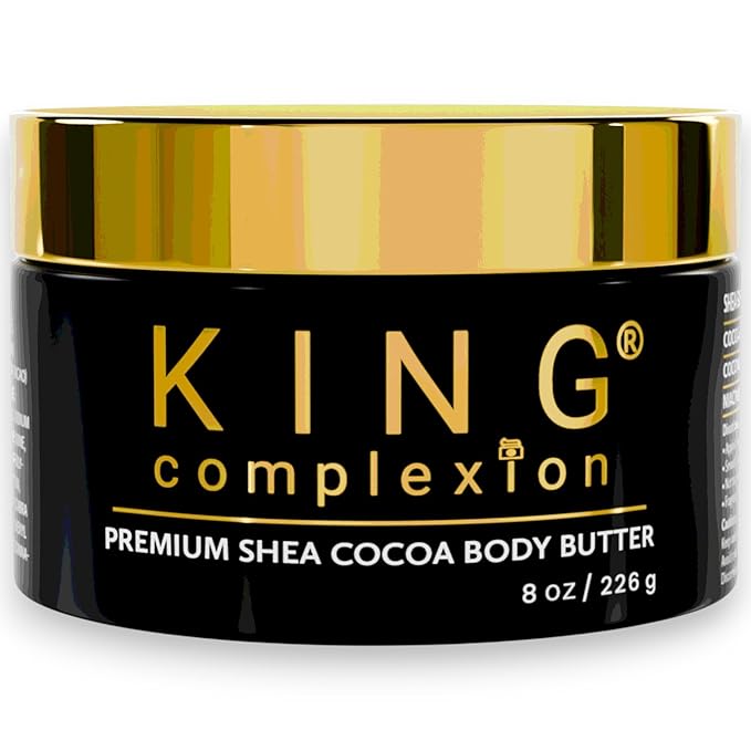 King Complexion Shea Cocoa Premium Body Butter - Large 8 oz - Coconut Oil - Black Skincare - Body Moisturizer - Ultra Hydration - Massage Butter - Light Cocoa Smell - Gives Skin It's Natural Glow