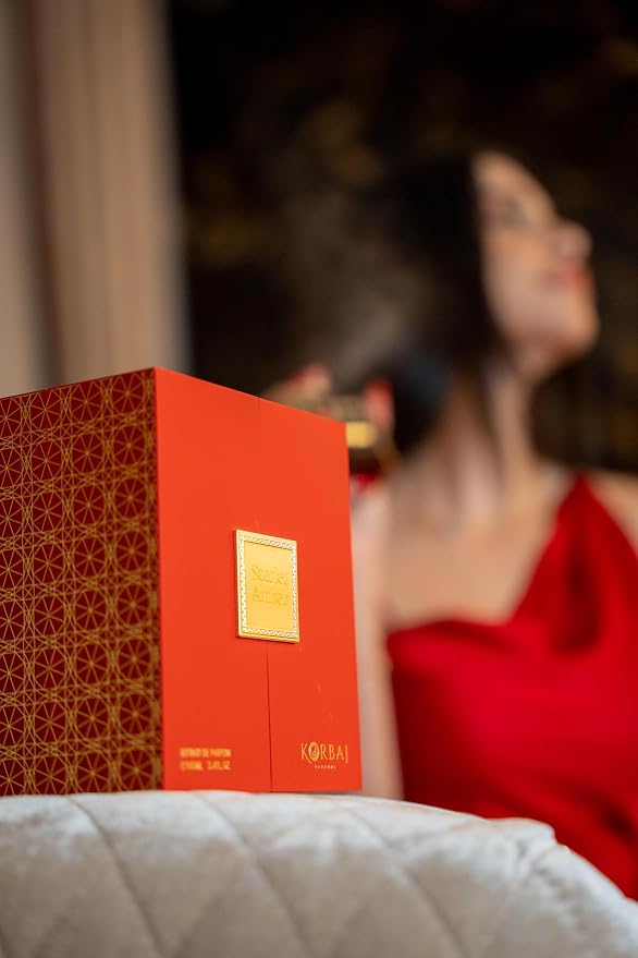 KORBAJ PARFUMS Scarlet Amber - Arabian Perfume for Women and Men, Extrait de Parfum Mens Cologne with Mandarin, Ozonated Notes-Jasmine, Lily of the Valley, May Rose - Caramel, Vanilla Perfume 100ml