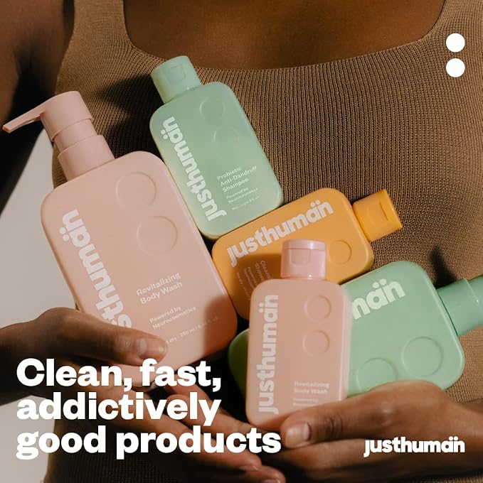 JustHuman Revitalizing Body Wash Lemon Balm and Holy Basil pH Balanced -Brightening Moisturizing and Nourishing Shower Gel For Men and Women | Paraben Free Sulphate Free | 8 oz Pack of 1