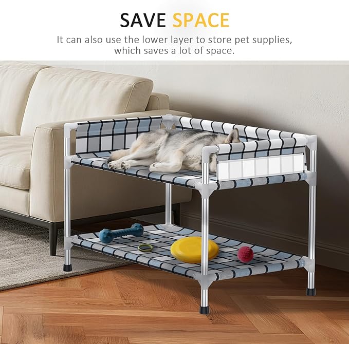 Bedside Dog Bunk Bed with Guardrail, 2 Layers Window Perch Sleeper Dogs Cot | 2-Tier Bedside Sleeper with 3-Fence, Double Elevated Human Dog Bed for Multi-Pet Households, Medium