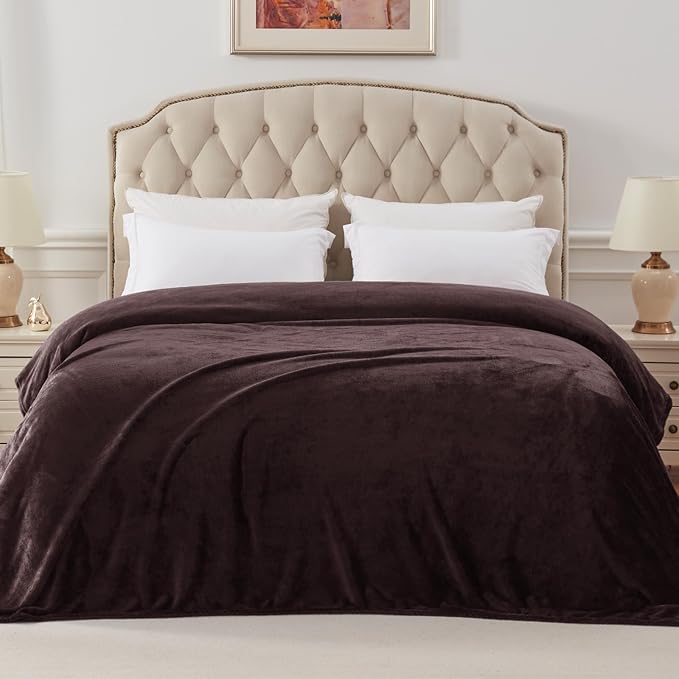 Exclusivo Mezcla Soft Fleece Blanket Queen Size for Bed, Coffee | 90x90 Inches, Double-Sided Brushed Flannel, Lightweight Plush Cozy Blanket for Home Decor, All Season, Machine Washable