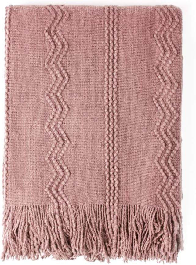 BOURINA Coral Pink Throw Blanket 60x80 Inch Knitted Soft Throw Sofa Blanket | Knitted Throw Blanket 60x80 Inches, Soft Lightweight Boho Weave Throw Decorative Couch Blanket for Living Room Bedroom Chair