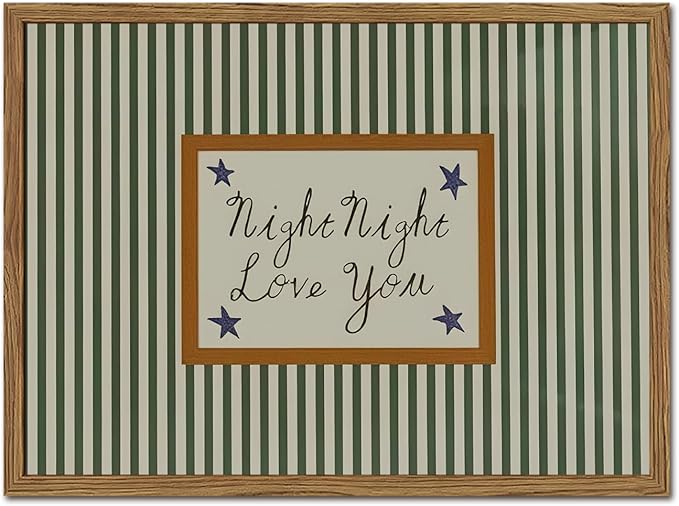 Vintage Night Night Love You Wall Art Mid Century Striped Nursery Bed Wall Decor Picture, Kids Good Old Days Poster Canvas Print Artwork for Child Bedroom Living Room16x24 inch Wood Framed