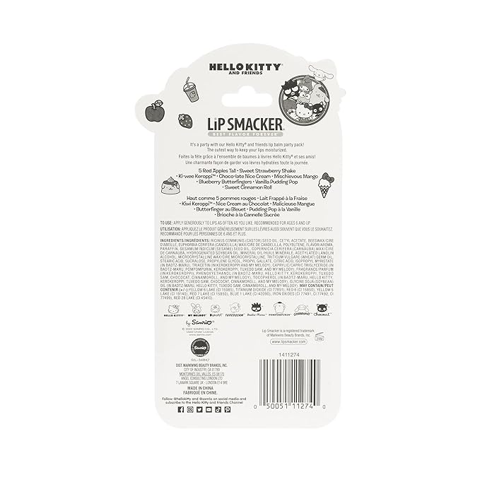 Lip Smacker Sanrio Hello Kitty and Friends 8-Piece Flavored Lip Balm, My Melody, Little Twin Stars, and Chococat, Hydrating & Protecting - Cruelty-Free