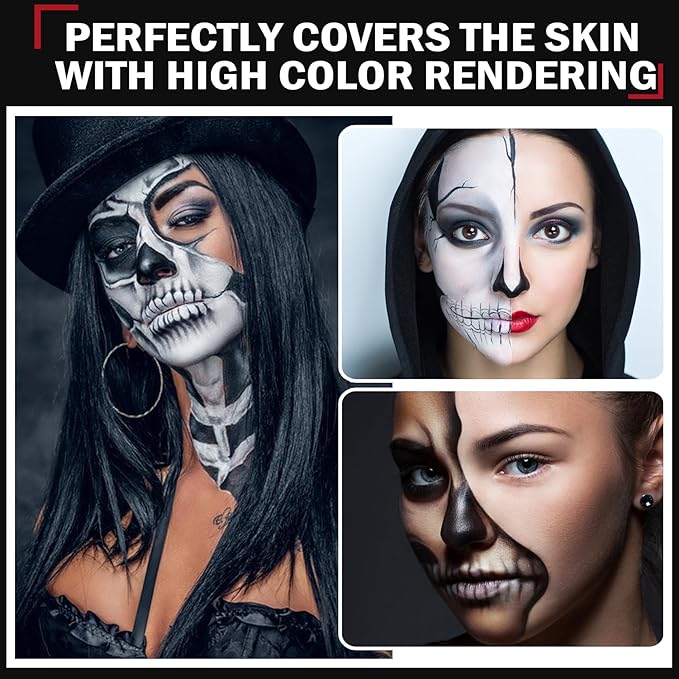3PCS Clown Makeup Kit Black White Red Face Body Paint Professional Oil Based Body Face Paint Foundation Makeup for Halloween Special Effects SFX Zombie Clown Vampire Skeleton Makeup Kit