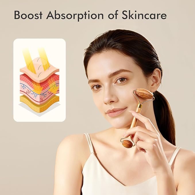 CHOSIN Face Roller Massage Tool, Facial Roller Tool for Lymphatic Drainage - Wrinkles, Lifting & Puffy Eyes for Women Men Self Care Gift (Olive Wood)