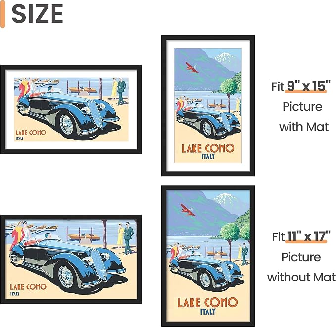upsimples 11x17 Picture Frame, Gallery Wall Frames Set of 5, Black | Poster Frame Collage Wall Decor, 9x15 Picture Frame with Mat for Family, Baby, Hallway, Christmas