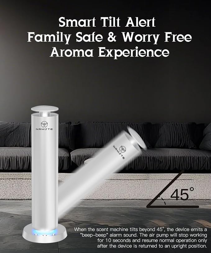 Wireless Scent Machine,1800 Sq.Ft APP Control LED Light Ultra Quiet | Waterless Cold Air Aromatherapy Diffuser, Button Control, Sleek Silver Design, for Modern Home & Bedroom