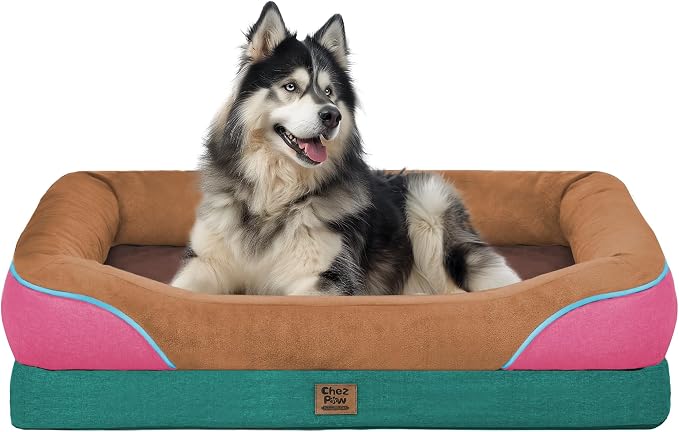 Orthopedic Washable XXL Dog Bed for Extra Large Dogs | Egg Crate Foam, 4-Sided Bolster Support, Waterproof Liner, Non-Slip Bottom, Removable Bolster Cover, 45 x 35 Inch