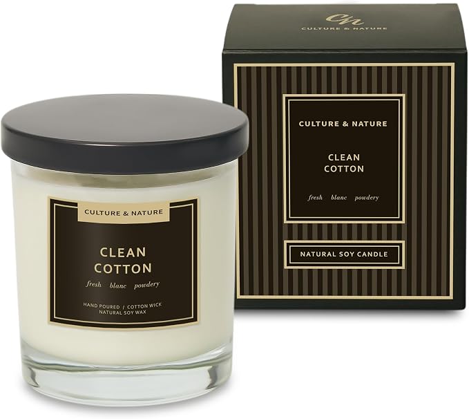 CULTURE & NATURE Natural Soy Wax Candle 7oz Clean Cotton Scented