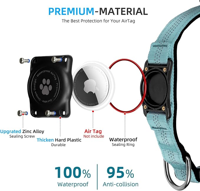 Upgrade Dog Collar with AirTag Holder, IP68 Waterproof, Light Blue, XS | Built-in Water Resistant AirTag holder, 1000D Nylon, Reflective Stitching for Night Visibility, Soft padding for Comfort