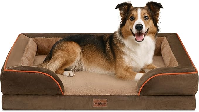 Comfort Expression Waterproof Orthopedic Dog Beds for Large Sized Dog | Supportive Egg Crate Foam Large Pet Bed with Removable Bolsters, Dog Couch with Washable Cover & Non-Slip Bottom, 38x25 Inch