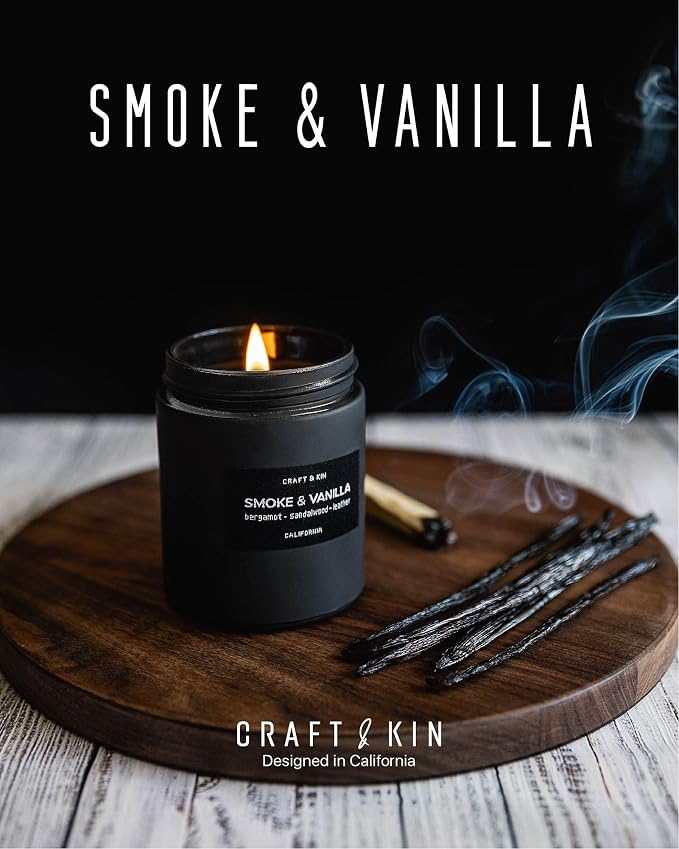 Craft & Kin Premium Scented Candle Bundle - Orange & Eucalyptus Candles, 7.6oz & Smoke & Vanilla Candle, 7.6oz - Long-Lasting 45-Hour Burn