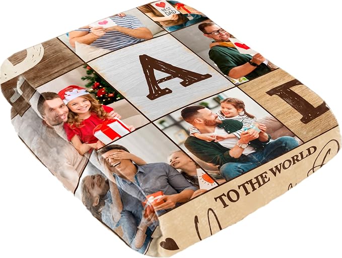 SHIPS NEXT DAY Personalized Fathers Day Birthday Gifts from Daughter Son Kids Wife Customized Father's Day Christmas Dad Husband Grandpa Papa Unique Gifts Custom Photos Blanket with Picture Text