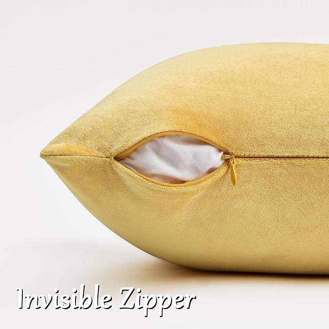 GIGIZAZA Yellow Velvet Pillow Covers 18x18 Decorative Pillows Pack of 2 | Throw Pillows for Couch Sofa,280gsm Soft Textured Fabric,Modern Square Pillowcases,Luxury Cushion Covers