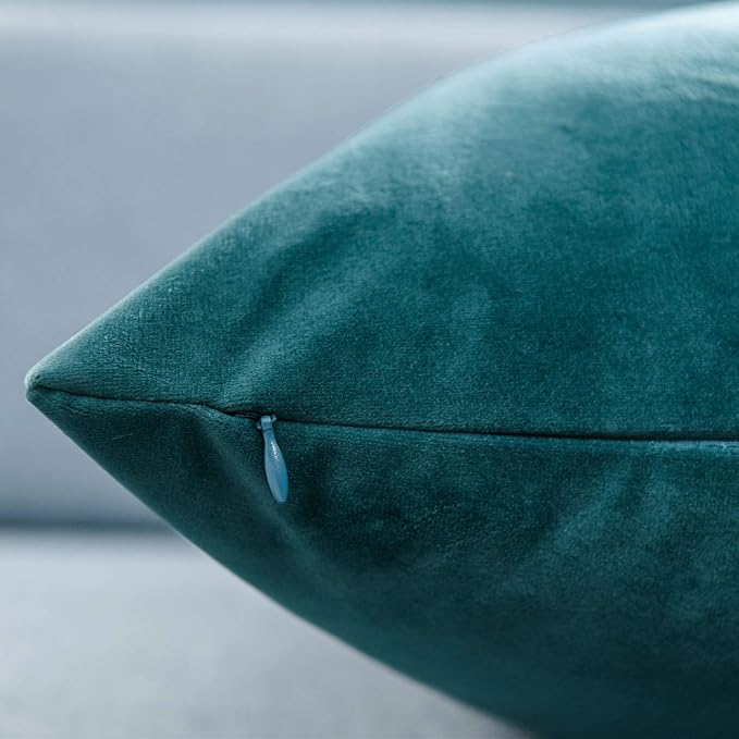 24x24 Velvet Throw Pillow Covers Set of 2 for Couch Sofa Bed,Peacock Blue | JUSPURBET Decorative Pillow Covers with Invisible Zipper for Modern Living Room Bedroom Home Decor