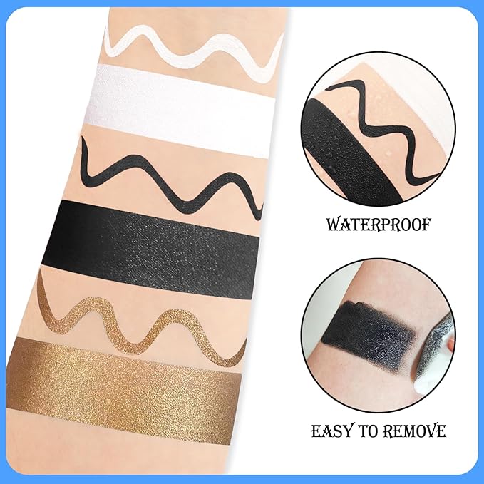 Black White Metallic Brown Face & Body Paint - Blendable Facepaint Foundation with Sponge & Brush for Skin, Professional Halloween Face Make-up Kit for Cat Deer Cheetah Leopard Tiger Lion Costume