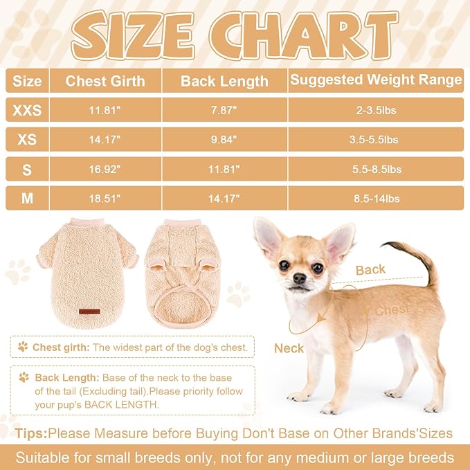 Dog Sweater Sweaters for Small Dogs Girl Purple Fleece Clothes Winter Soft Thickening Warm Puppy Boy Teacup Yorkie Chihuahua (XS,Khaki)