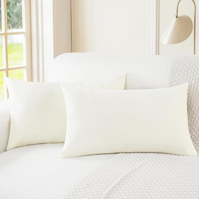 CaliTime Decorative Couch Throw Pillow Covers 26 X 16 Inches Cream | Pack of 2, Cozy Chenille Cushion Cases for Sofa Bed Living Room Farmhouse Home