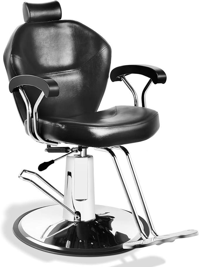 Barber Chair with Heavy Duty Hydraulic Pump, All Purpose 360 Swivel Reclining Salon Styling Chair, Durable Steel Frame Spa Beauty Equipment for Professional Barbershop Hair Stylists & Home Use