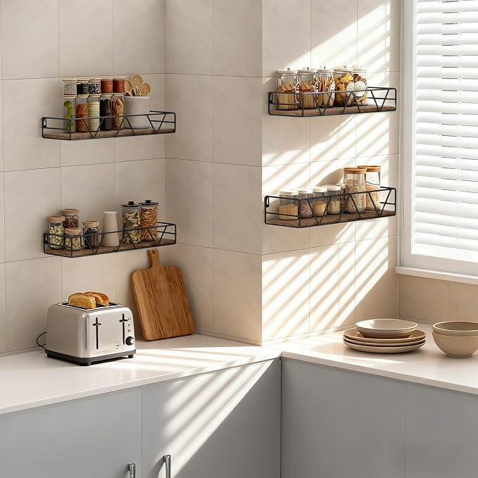 Floating Shelves Set of 4, Wood Wall Shelf, Farmhouse Shelf for Bedroom | Wall Mounted Floating Shelf for Living Room, Bedroom, Bathroom, Kitchen, Office
