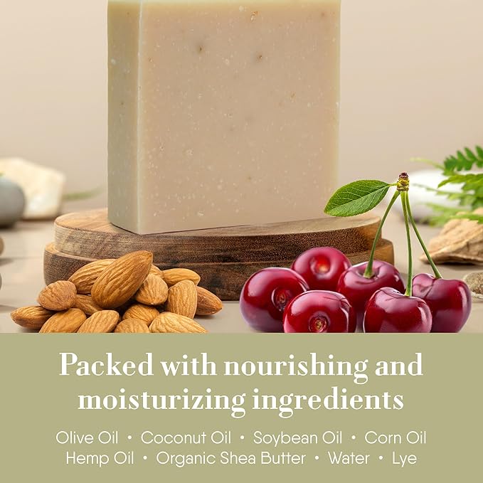 360Feel Cherry Almond Soap - Handcrafted Castile Soap Bar with Soothing Scent - Handmade with Essential Oils - Suitable Gift for Anniversaries, Weddings & Holiday Stockings - Rich Lather - 4-Pack