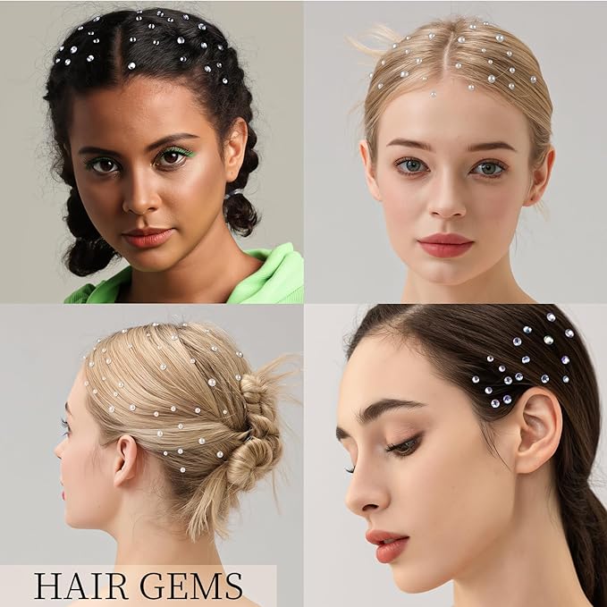 Teenitor Self Adhesive Face Gems For Women, Face Jewels and Pearls for Makeup, Face Rhinestone Hair Gem Stickers for Face, Eye, Hair, Body, Nail