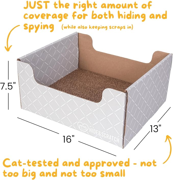 Hide & Scratch Cardboard Cat Scratcher Box & Bed Light Grey Diamond Pad