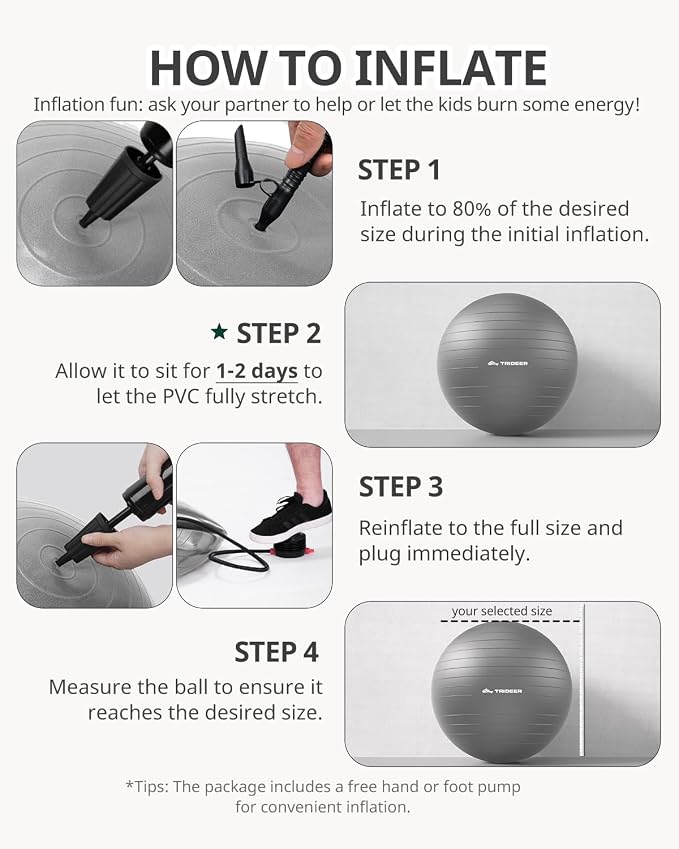 Trideer Exercise Ball, Stability Yoga Ball for Physical Therapy, Active Sitting, Pregnancy & Birth Labor Prep, Core Strength, Balance Training, Posture Improvement and Daily Stretching, 55/65/75cm