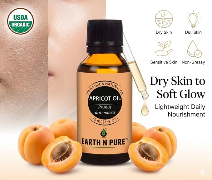 Earth N Pure Apricot Oil (Khumani Oil) Cold Pressed, Natural and Therapeutic Grade 15 ml