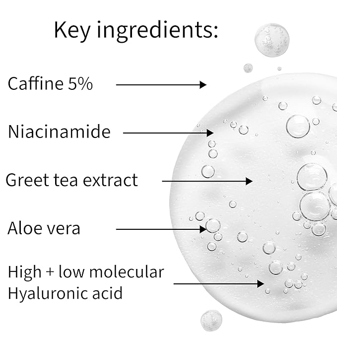 Daily Brightening Caffeine Eye & Face Serum with Niacinamide, Green Tea Extract, Aloe Vera & Hyaluronic Acid for Puffiness, Dark Circles, Pigmentation & Tired Eyes