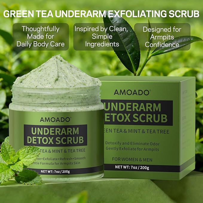 Armpit Detox Scrub with Green Tea, Gentle Underarm Detoxifying Scrub for Odor Control, Underarm Detox Exfoliating Body Scrub for Women & Men, Deodorant Scrub Freshen Skin