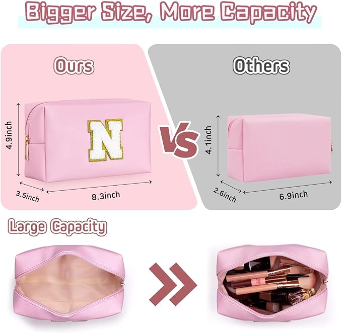 TOPEAST Preppy Toiletry Bag for Teen Girls, Initial Makeup Bags with Zipper, Monogrammed Birthday Gifts for Girls Daughter Sister Friends, Preppy Things for Girls Teenage (Pink H)