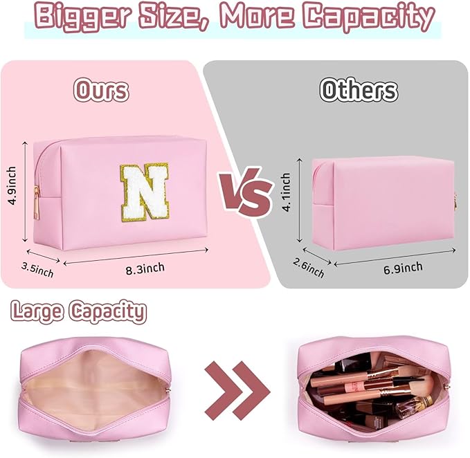 TOPEAST Christmas Gifts for Women Teen Girls - Stocking Stuffers for Teen Girls Gifts Trendy Stuff, Travel Makeup Bag, Initial Cosmetic Bag Toiletry Pouch (Pink M)