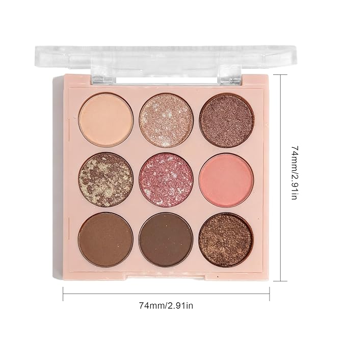9 Colors Glitter Shimmer Eyeshadow Makeup Palette, Sparkle Neutral Eye Shadow Palettes, Highly Pigmented Long Lasting Waterproof Blendable, sombras para ojos Pink Golden Brown Eye Glitter