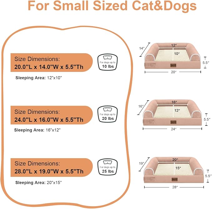 Orthopedic Dog Bed for Medium Dogs, 28 x 19 Inch, Pink | Egg crate foam for joint support, 3-sided bolster pet sofa, waterproof lining, washable cover, and non-skid base