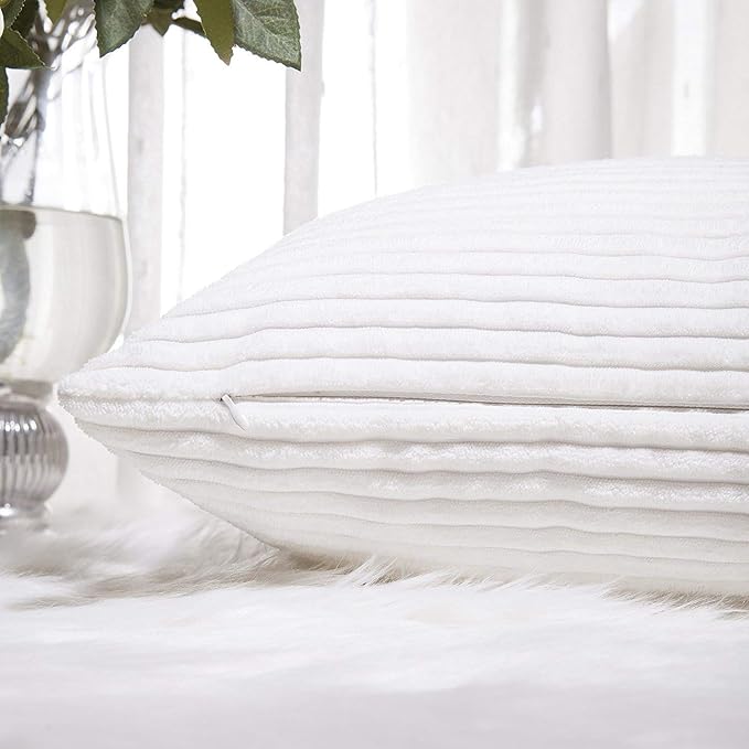 Home Brilliant Striped Corduroy Pillow Cover 24x24 Euro Throw Pillow Sham Accent Couch Cushion Cover for Summer Decor, 24 x 24 inch (60cm), Creamy White