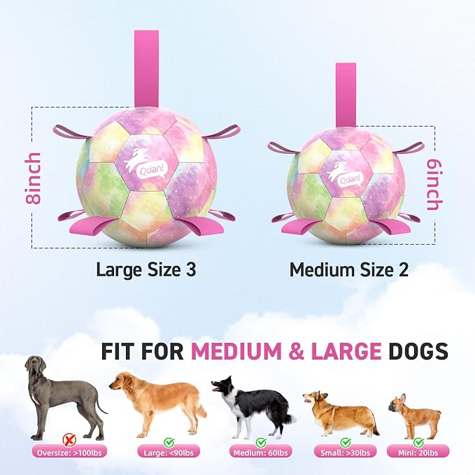 QDAN Dog Balls, Dog Soccer Ball with Straps,Puppy Girl Dog Toys, 6 Inch